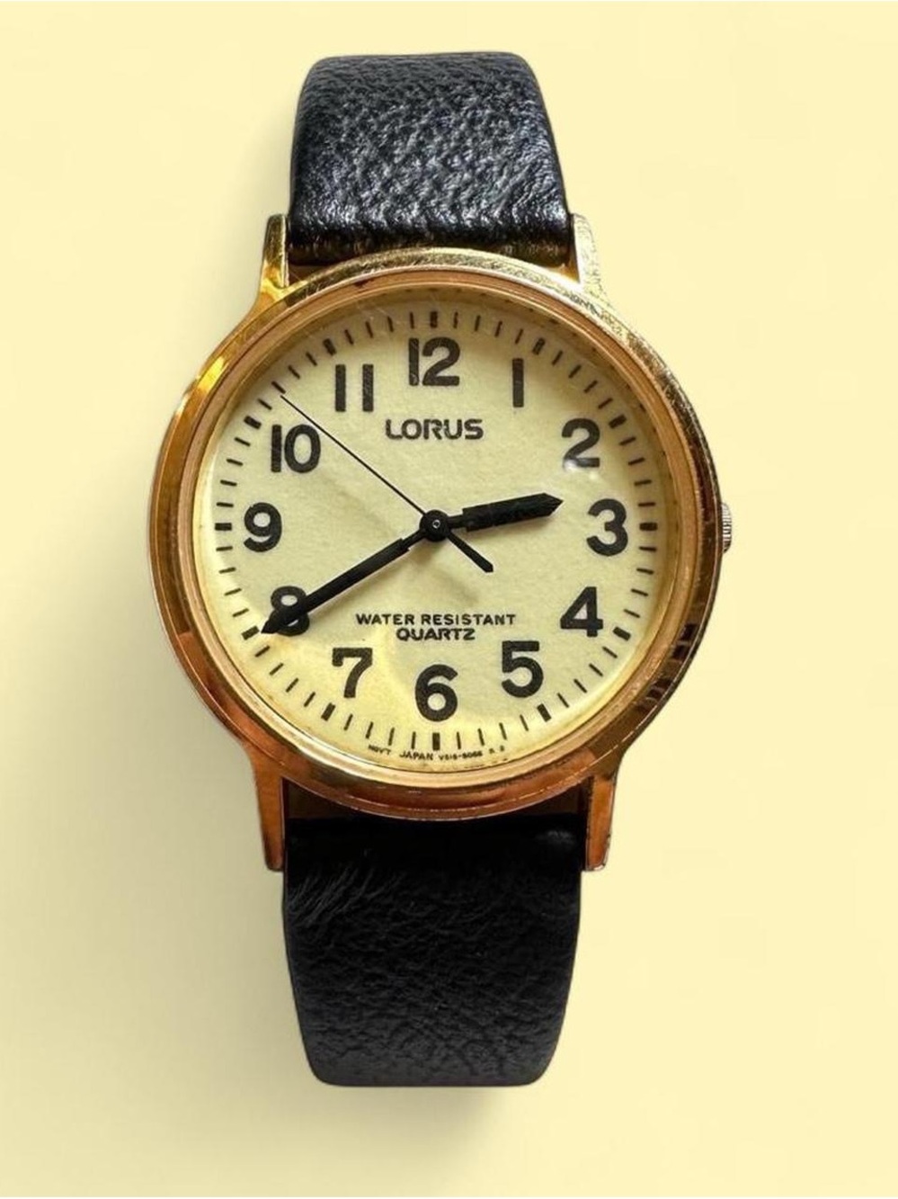 Vintage Lorus Seiko Men's Classic Black Leather Strap Gold-Tone Watch